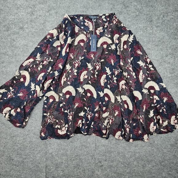 Lucky Brand Shirt Womens 2X Floral Boho Peasant Lined Layered Keyhole Western - Picture 2 of 7